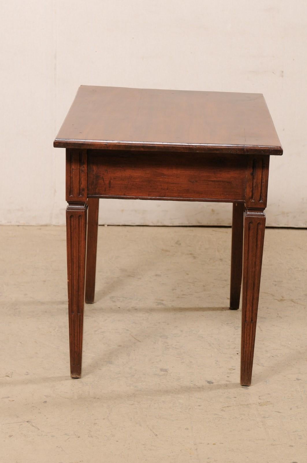 Italian Small Wooden Table w/Drawer Presented on Flute-Carved Legs, 19th C. For Sale 4