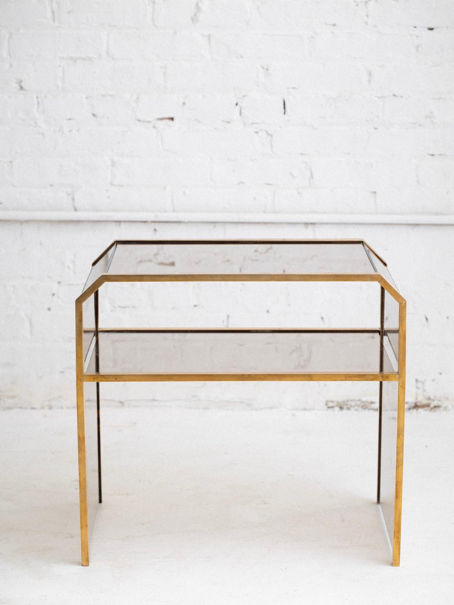 Italian Smoked Glass and Brass Side Tables - a Pair 6