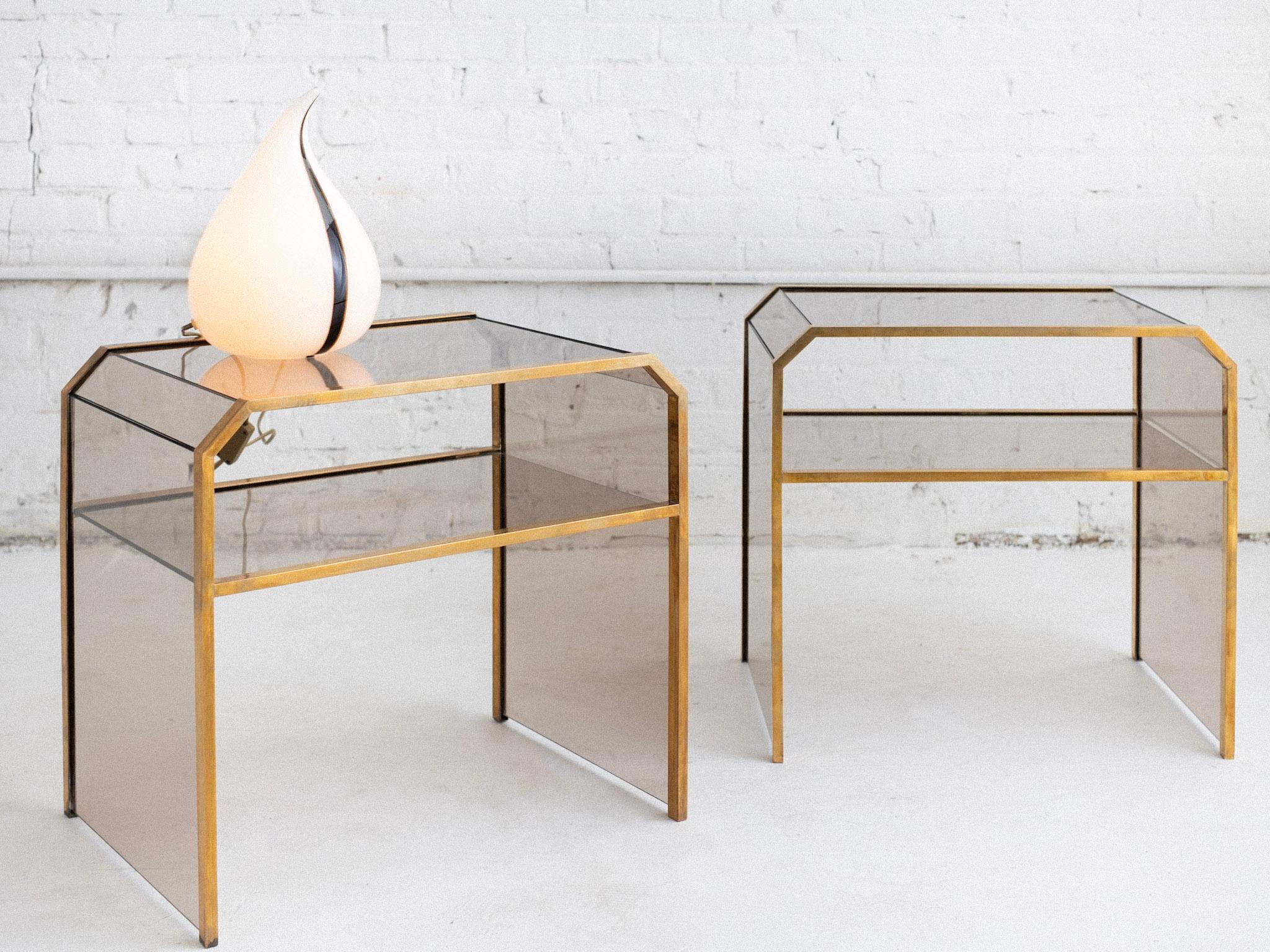 Italian Smoked Glass and Brass Side Tables - a Pair 7