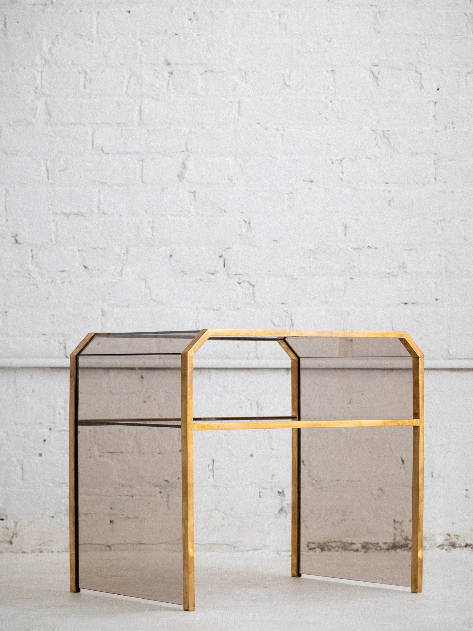 20th Century Italian Smoked Glass and Brass Side Tables - a Pair