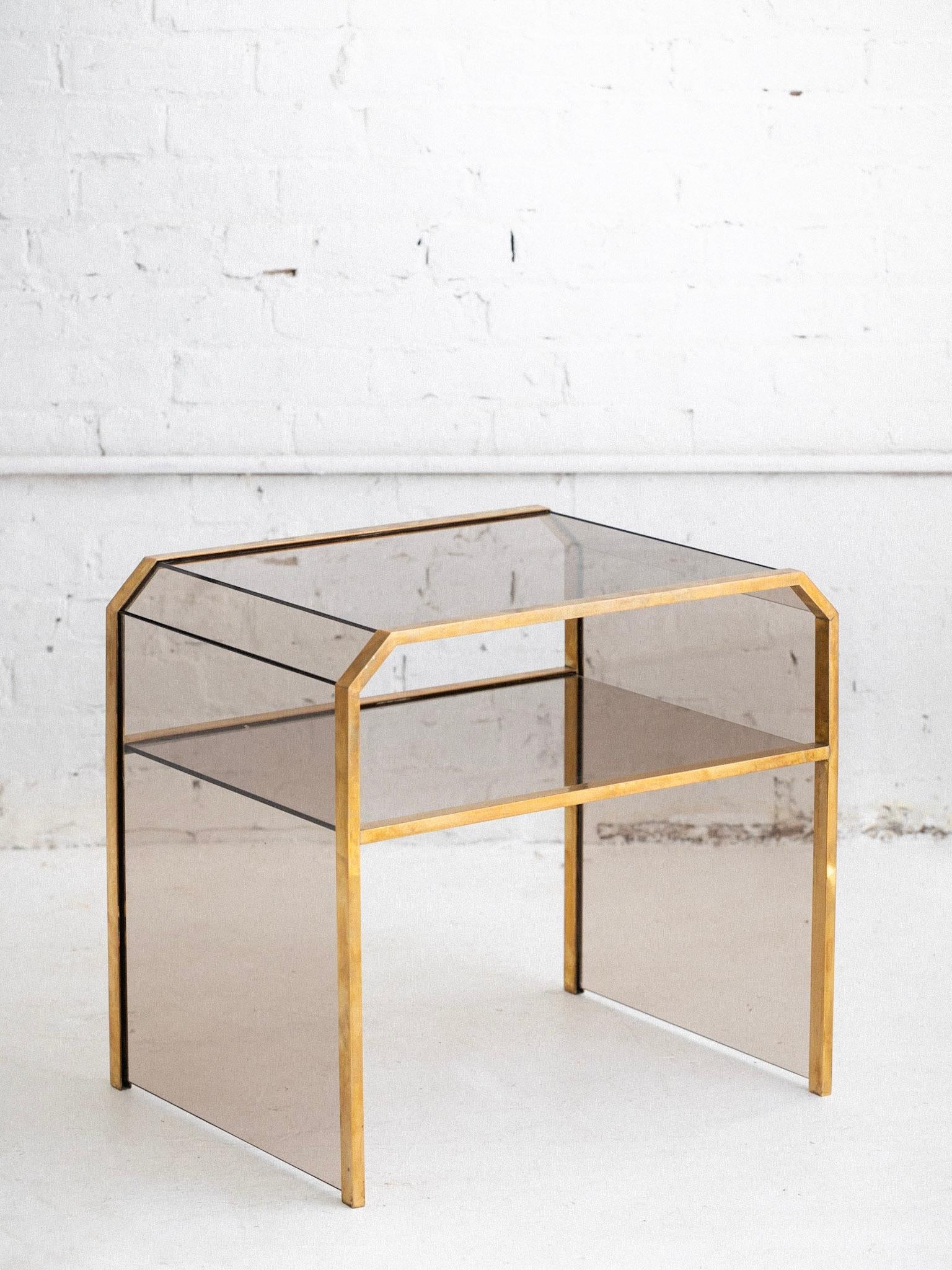 Italian Smoked Glass and Brass Side Tables - a Pair 1