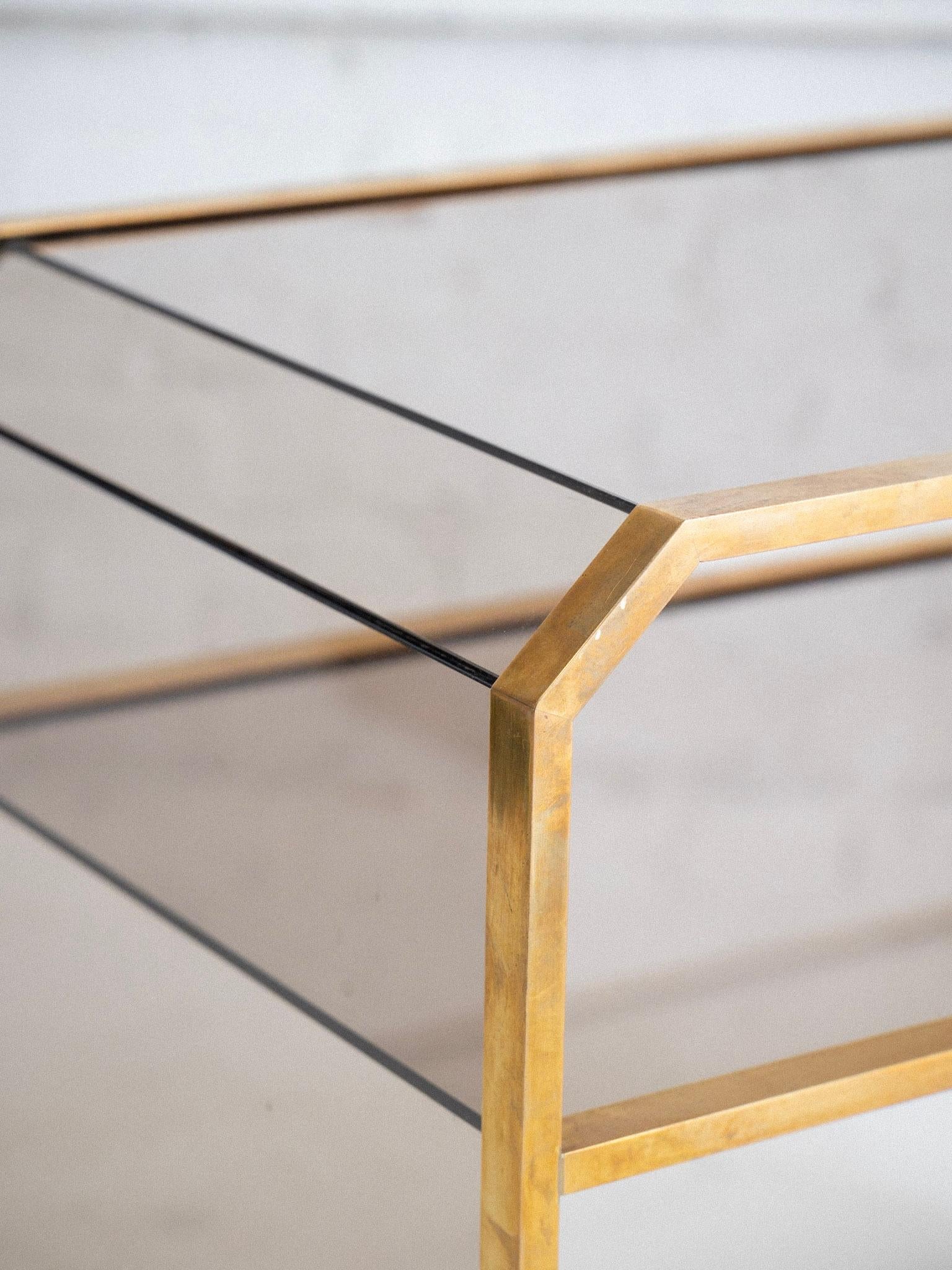 Italian Smoked Glass and Brass Side Tables - a Pair 2