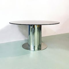 Italian Smoked Glass and Steel Table Cidonio by Antonia Astori for Driade, 1969