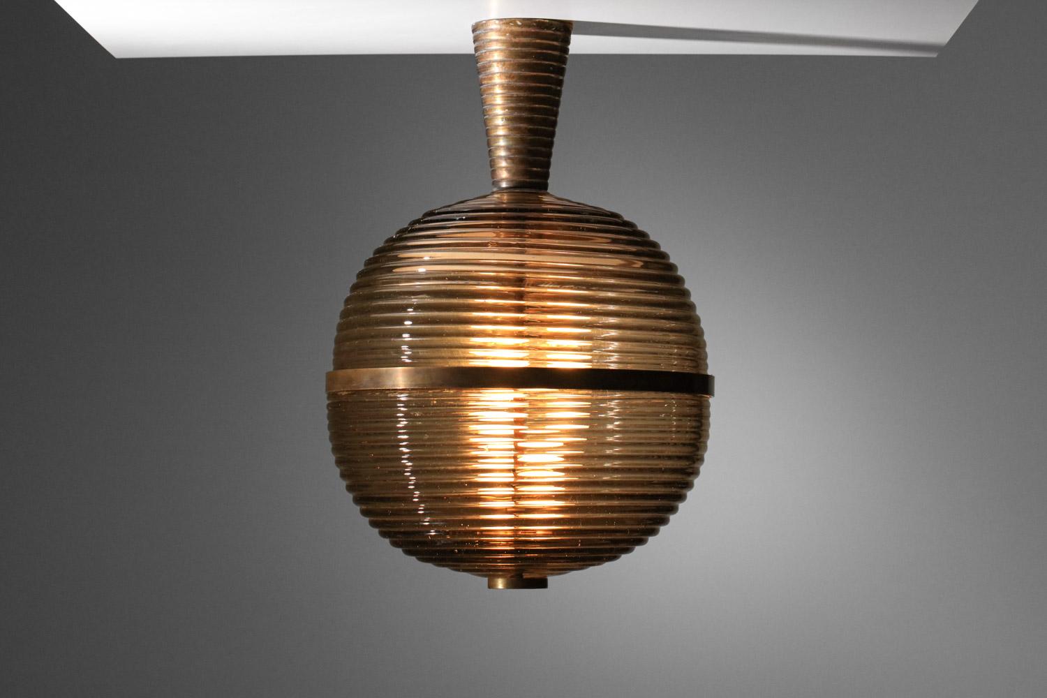 Italienischer Kronleuchter aus Rauchglas von Venini, murano, 30er-Jahre im Angebot 3