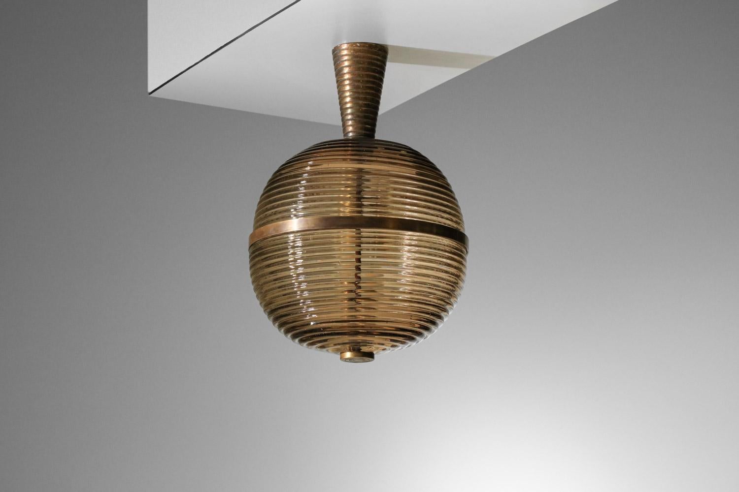 Italienischer Kronleuchter aus Rauchglas von Venini, murano, 30er-Jahre im Angebot 6