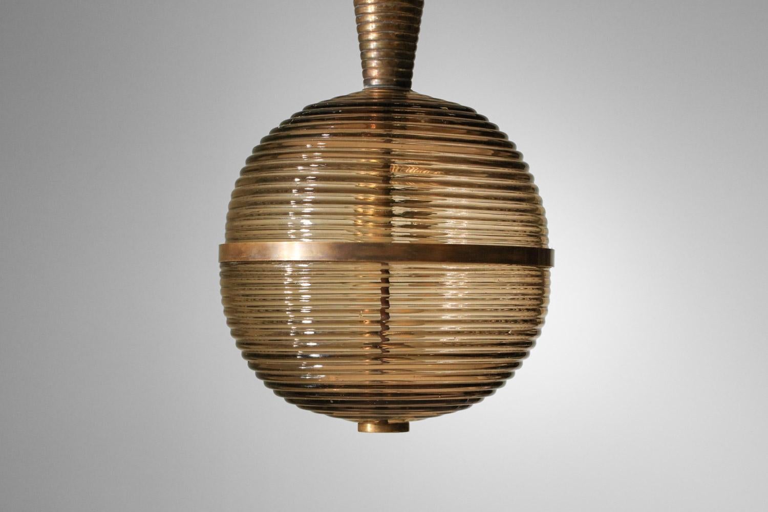Italienischer Kronleuchter aus Rauchglas von Venini, murano, 30er-Jahre im Angebot 8