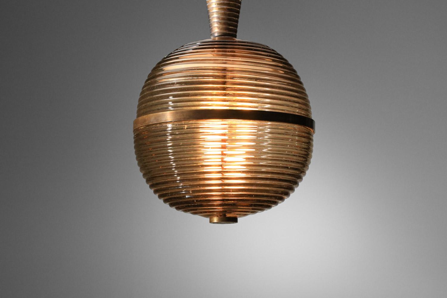 Italienischer Kronleuchter aus Rauchglas von Venini, murano, 30er-Jahre (Handgefertigt) im Angebot