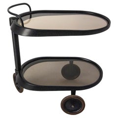 Carrello da portata italiano in vetro fumé e metallo di Enzo Mari per Alessi, circa 1980