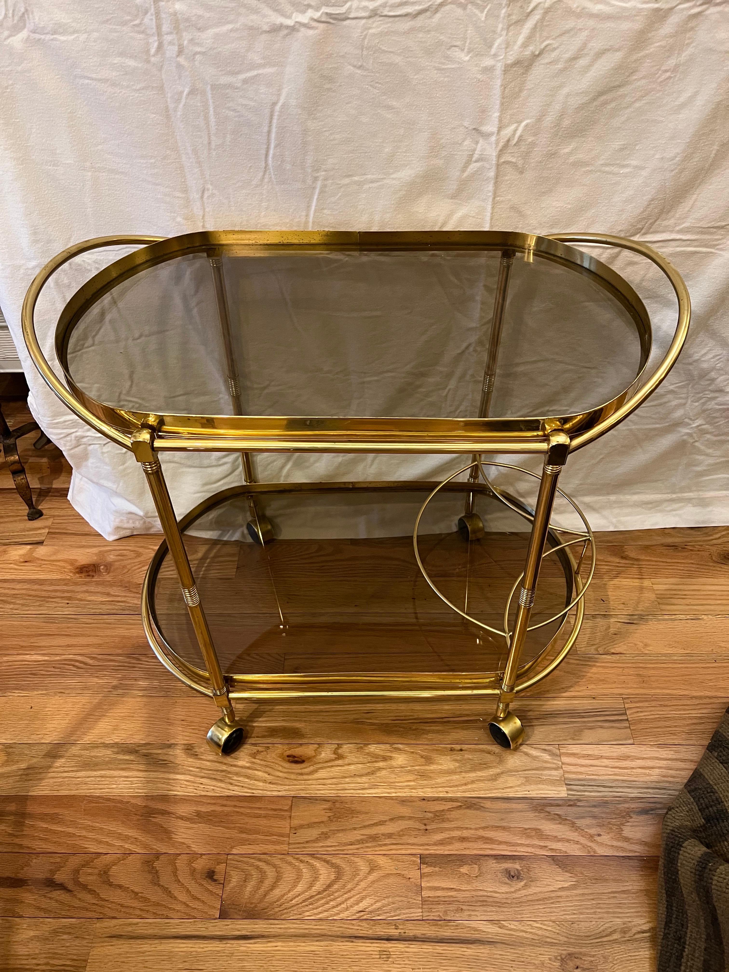 Italian Smoked Glass Two Tiered Oval Bar Cart 4