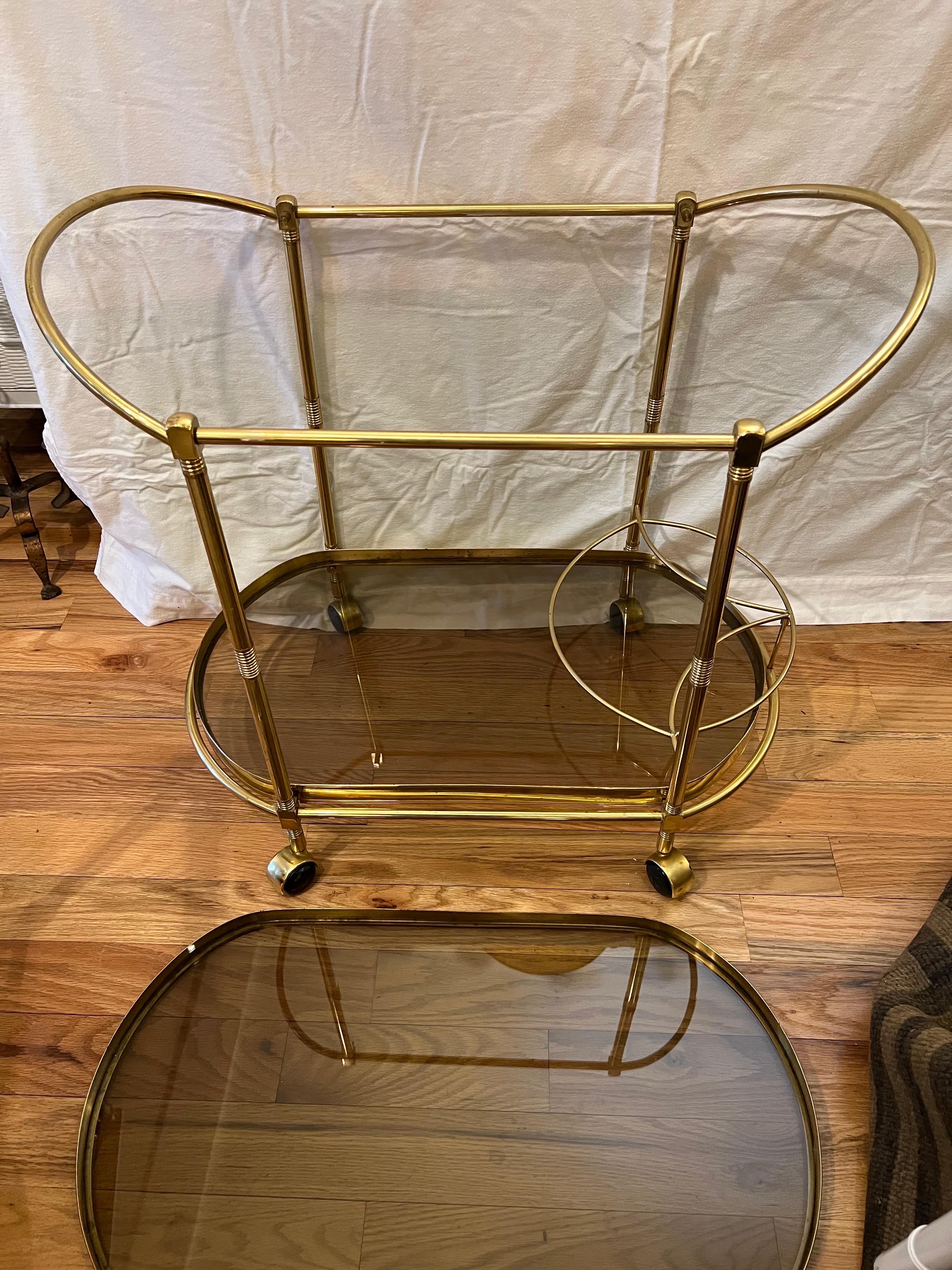 Italian Smoked Glass Two Tiered Oval Bar Cart 5
