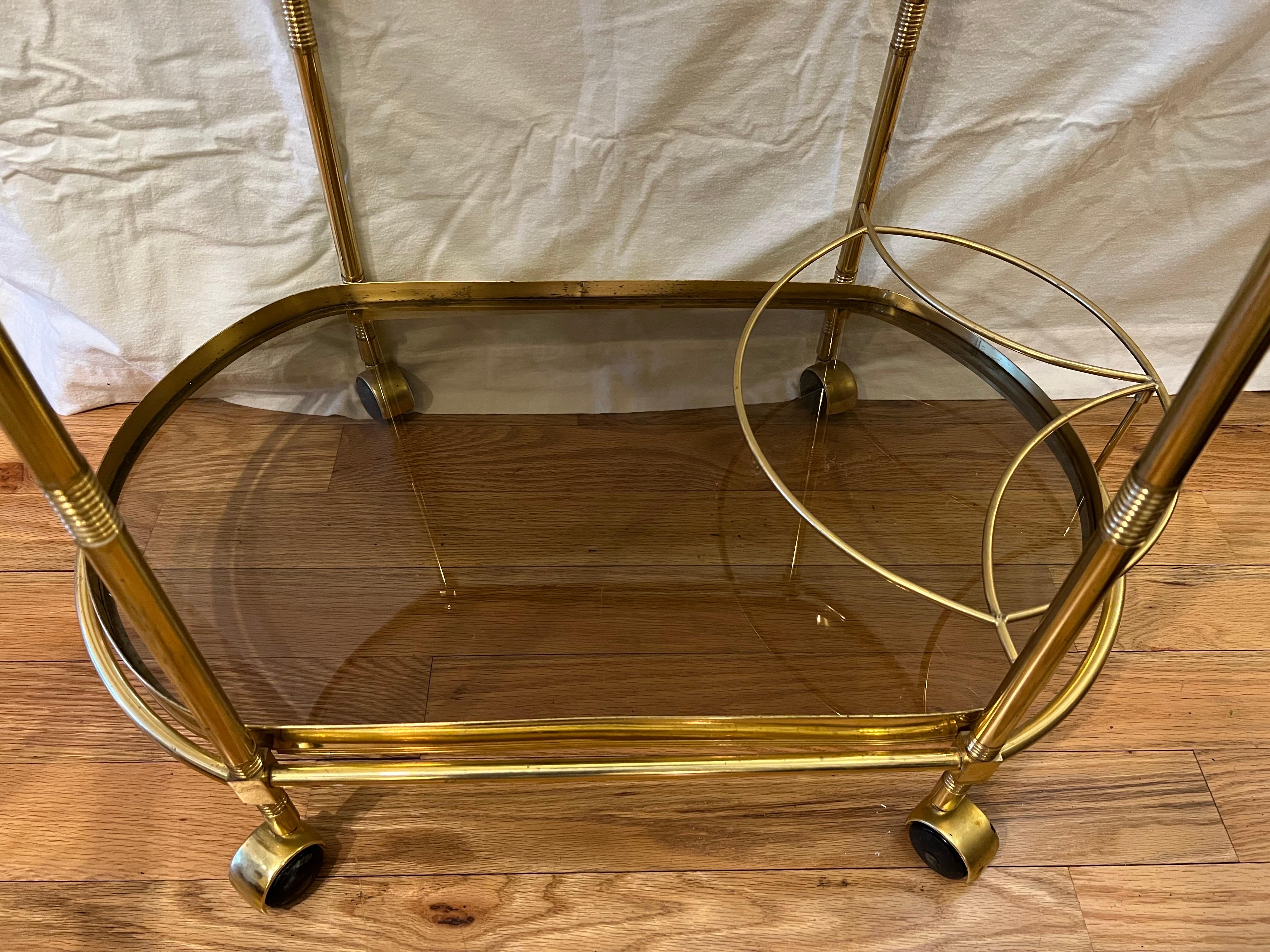 Italian Smoked Glass Two Tiered Oval Bar Cart 12