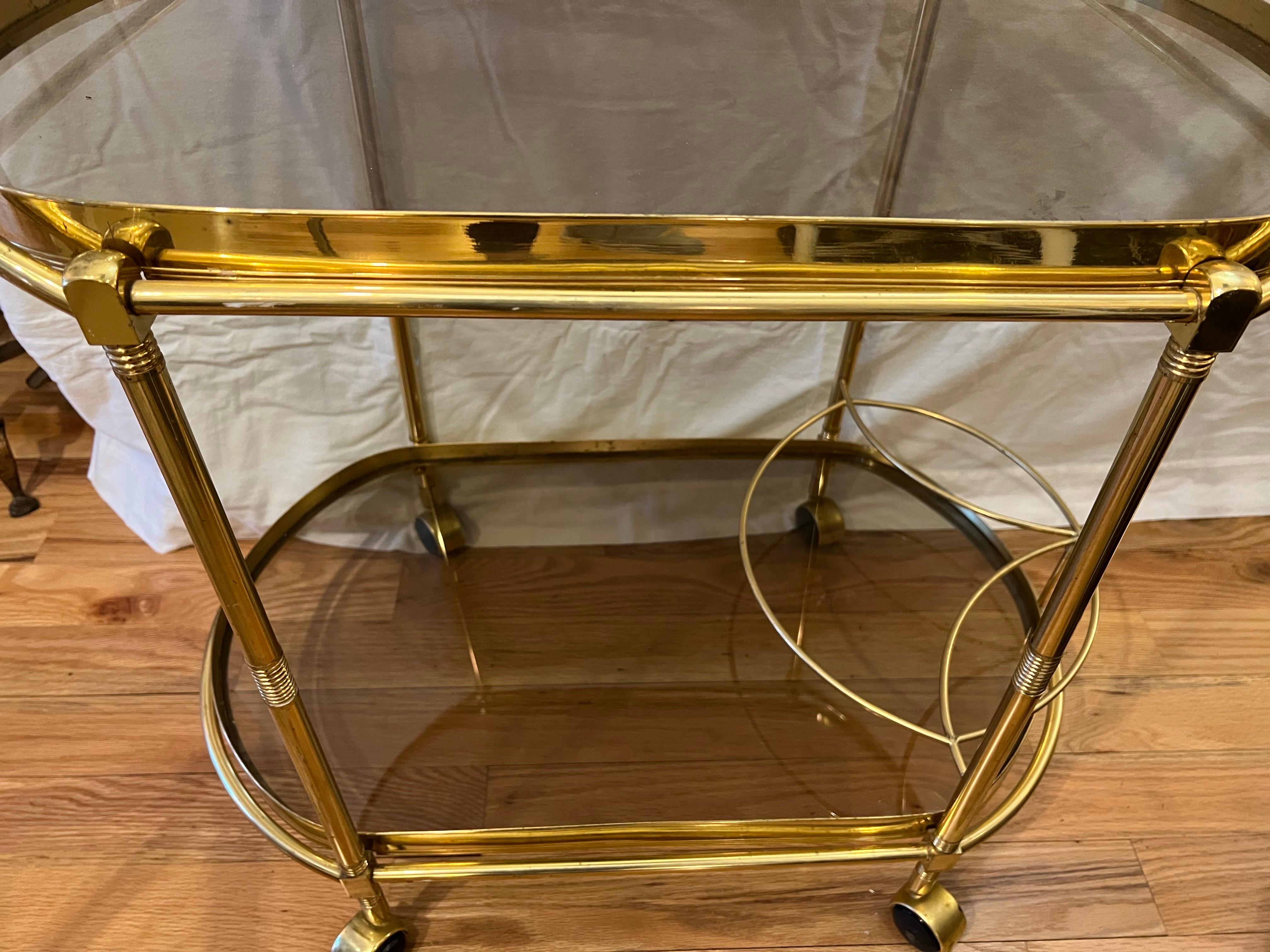 Italian Smoked Glass Two Tiered Oval Bar Cart 13