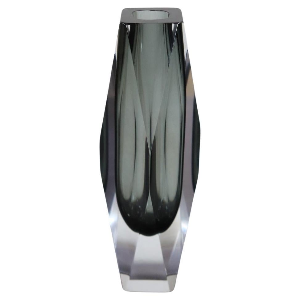 Italian Smoked Grey Art Glass Vase, Flavio Poli for A. Mandruzzato, 1960s