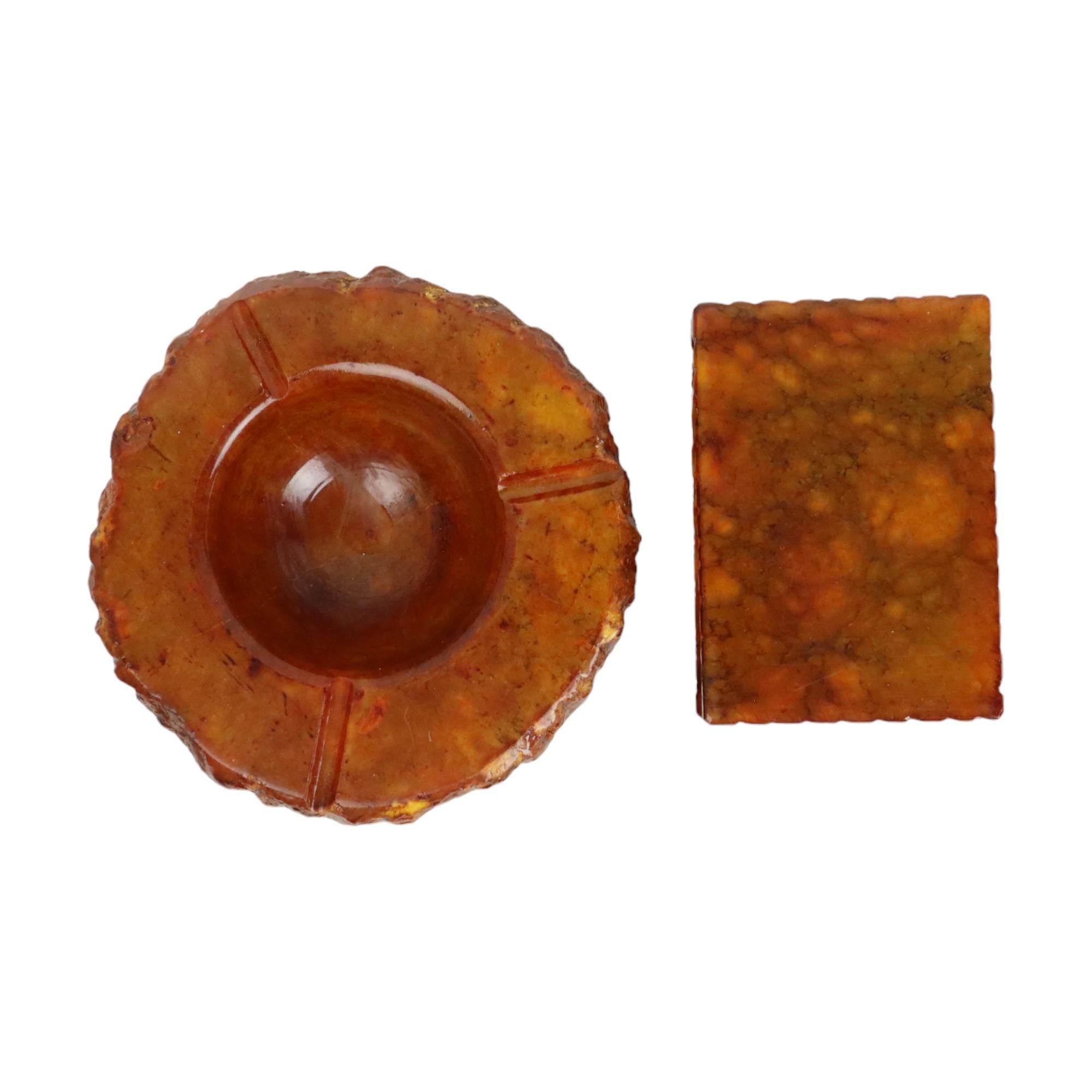 Juego De Fumar Italiano Naranja Tallado A Mano Alabastro Romano Bianchi Años Sesenta en venta 1