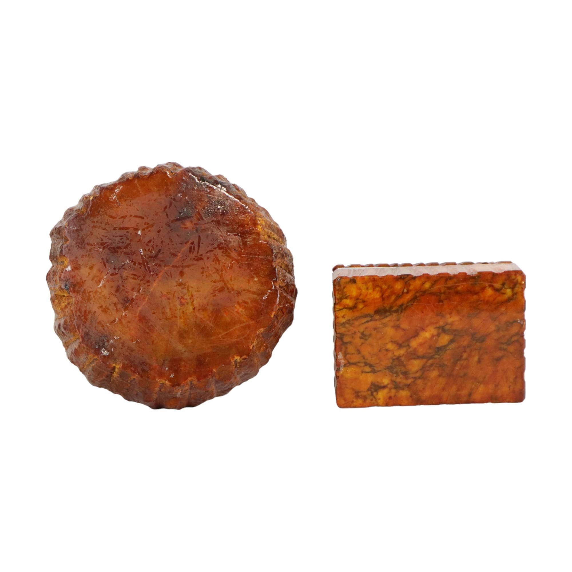 Juego De Fumar Italiano Naranja Tallado A Mano Alabastro Romano Bianchi Años Sesenta en venta 4