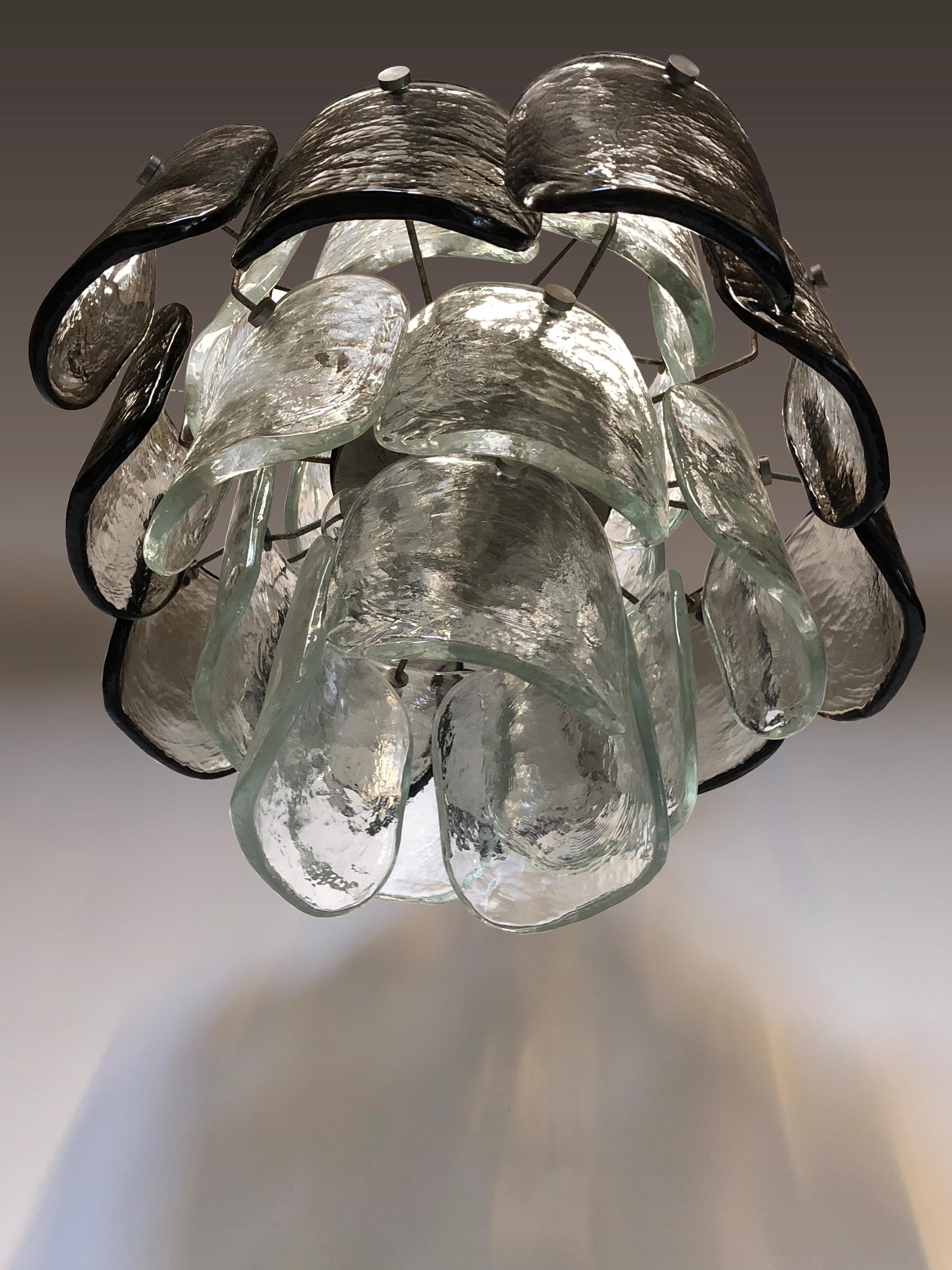 Painted Italian Smoky Grey and Clear Glass Chandelier For Sale