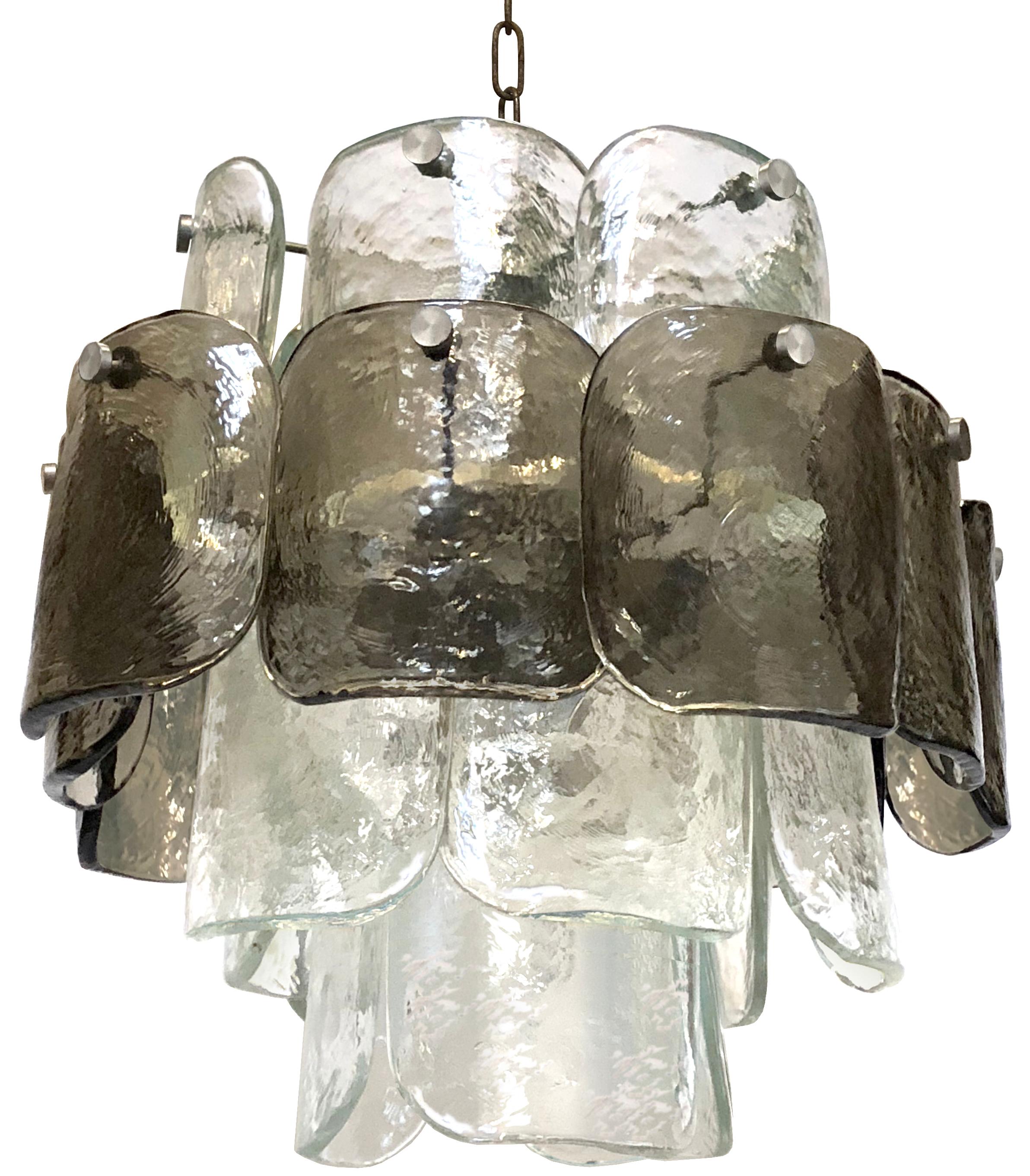 Italian Smoky Grey and Clear Glass Chandelier For Sale