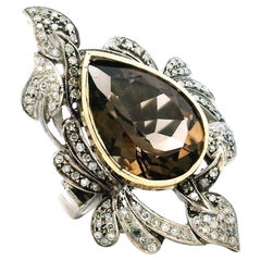 Italian Smoky Topaz 
Diamond Ring in Sterling Silver and 14K Gold, c. 1980s