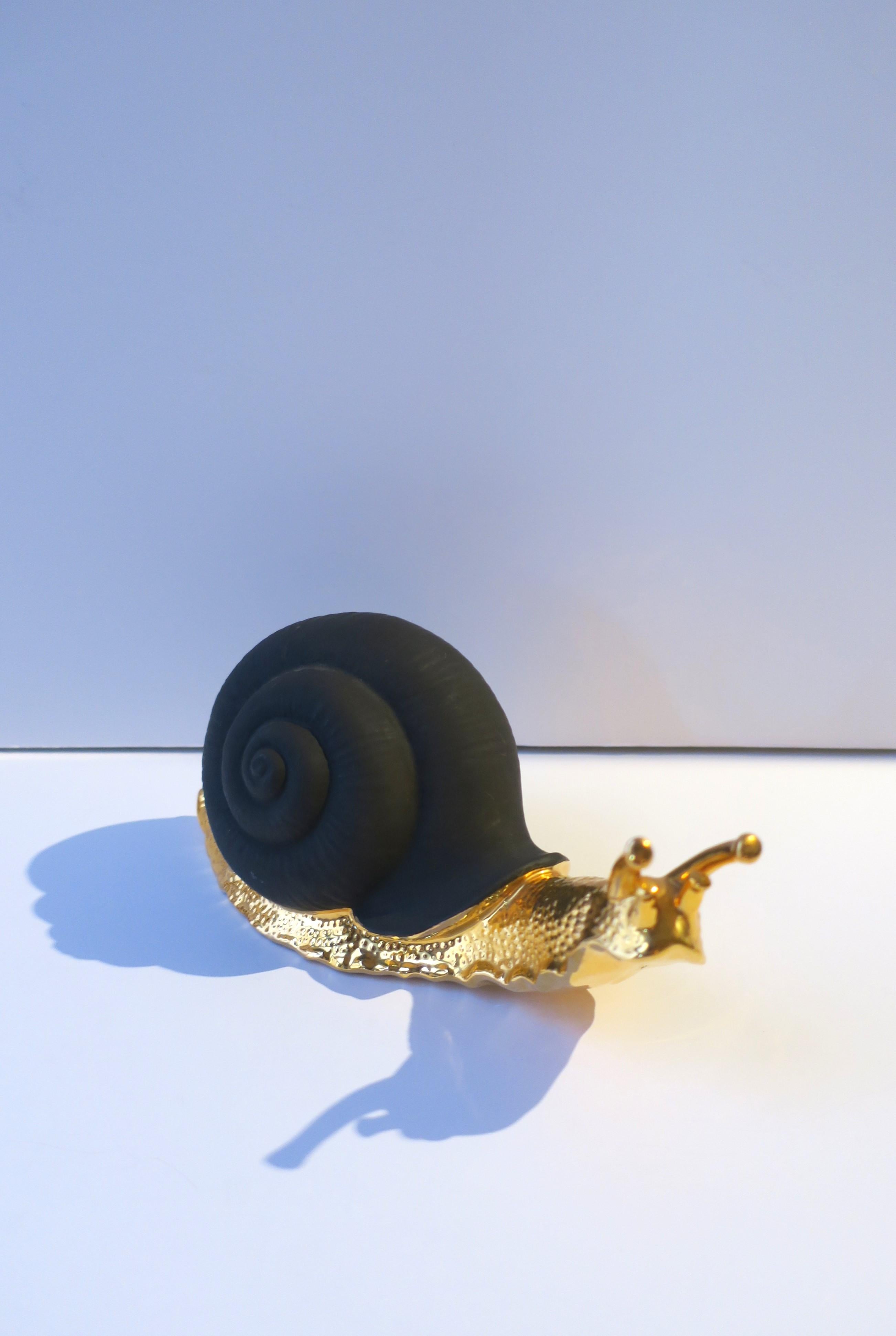 Porcelain Italian Snail Sculpture Black and Gold  For Sale
