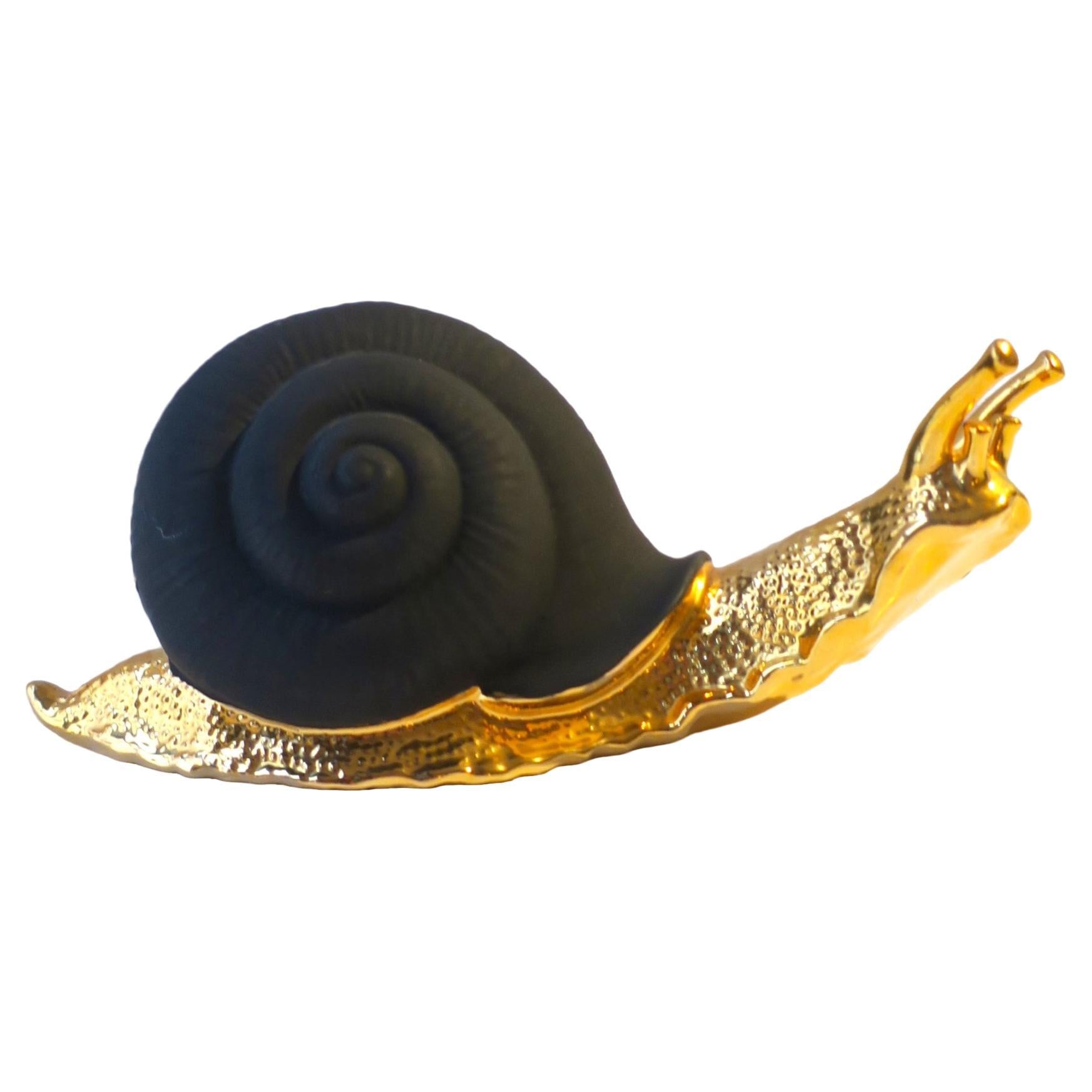 Italian Snail Sculpture Black and Gold 