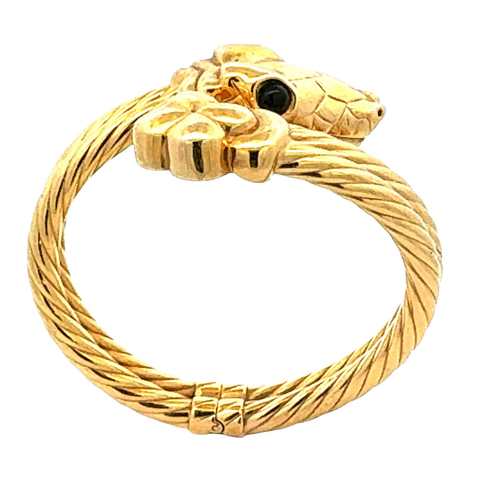 Italienische Schlange 14 Karat Gelbgold Scharnier zwei Reihen Kabel Vintage Armreif Armband Damen im Angebot