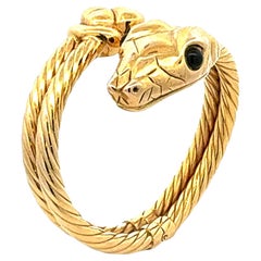 Italian Snake 14 Karat Yellow Gold Hinged Two Row Cable Vintage Bangle Bracelet