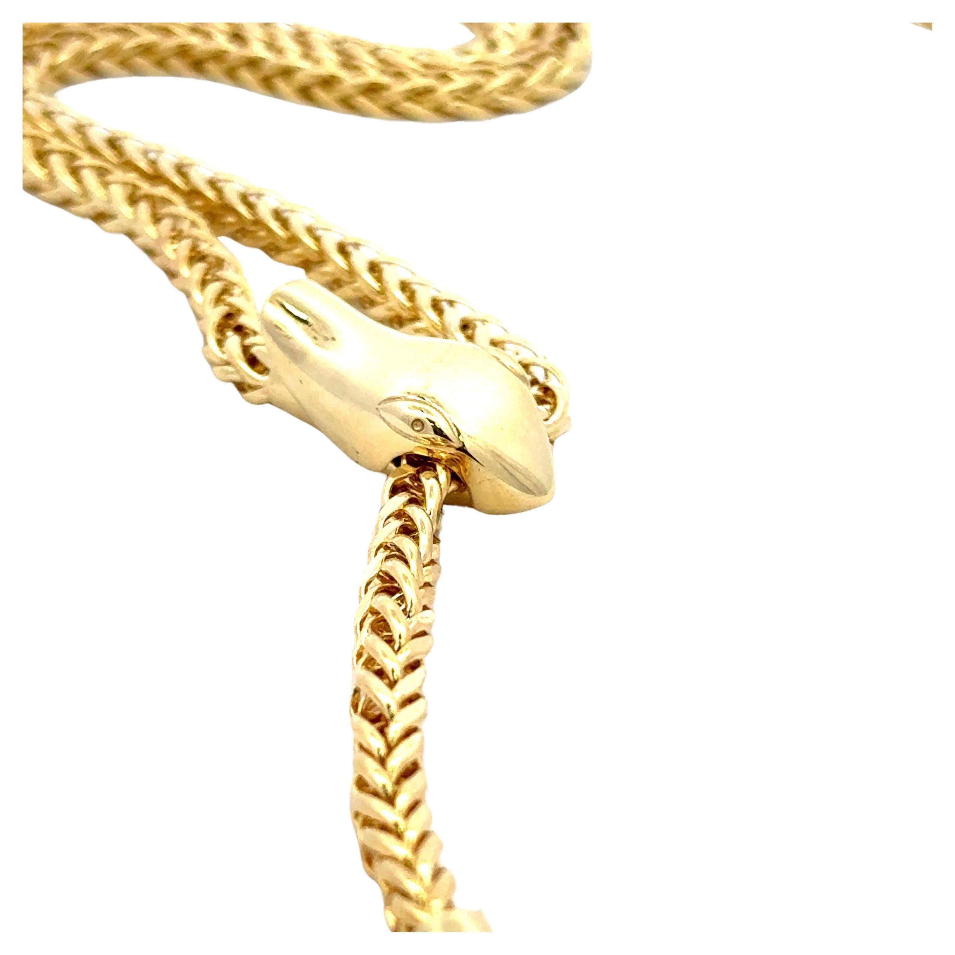 Contemporary Italian Snake Motif Adjustable Lariat Necklace 14 Karat Yellow Gold 15 Grams For Sale