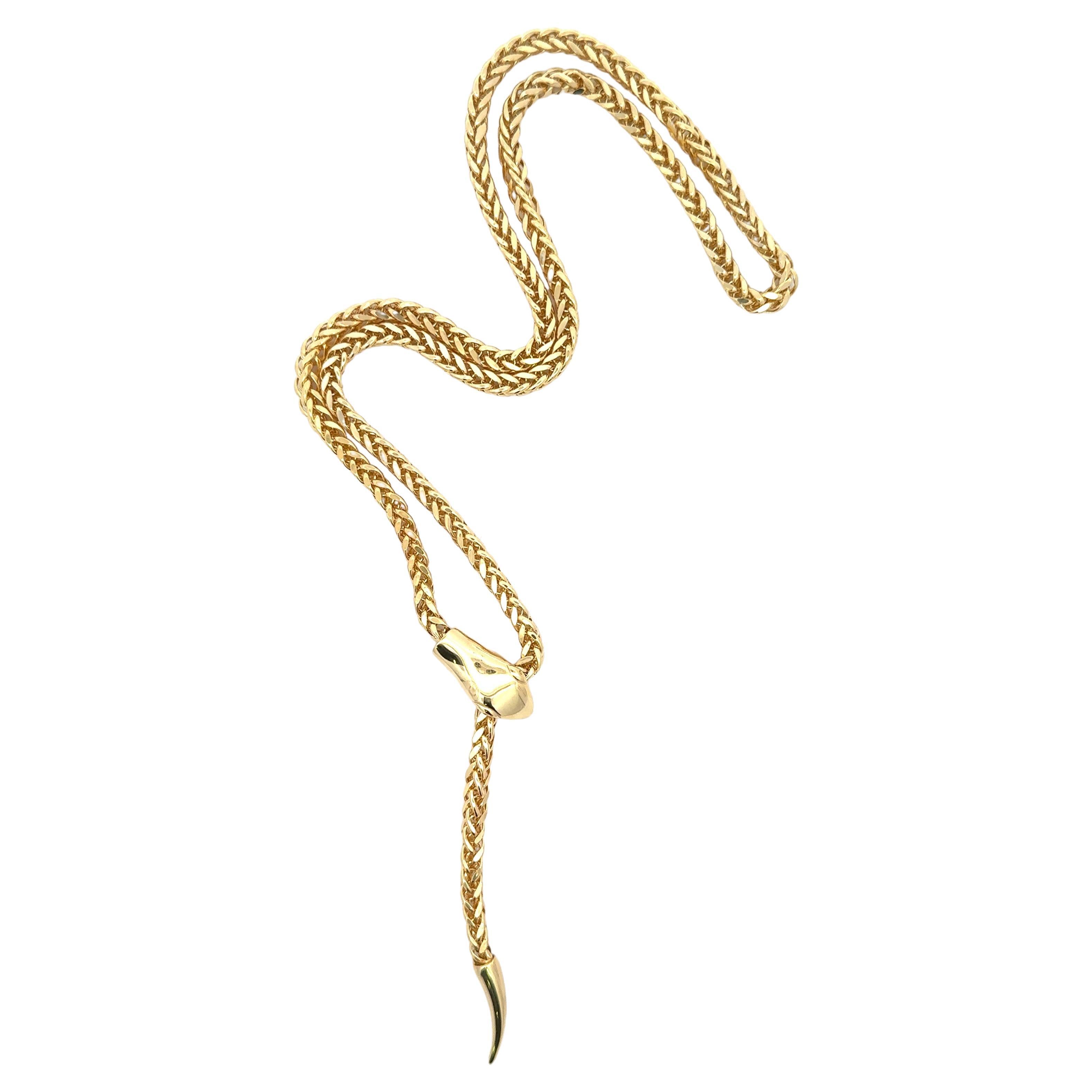 Italian Snake Motif Adjustable Lariat Necklace 14 Karat Yellow Gold 15 Grams In New Condition For Sale In New York, NY