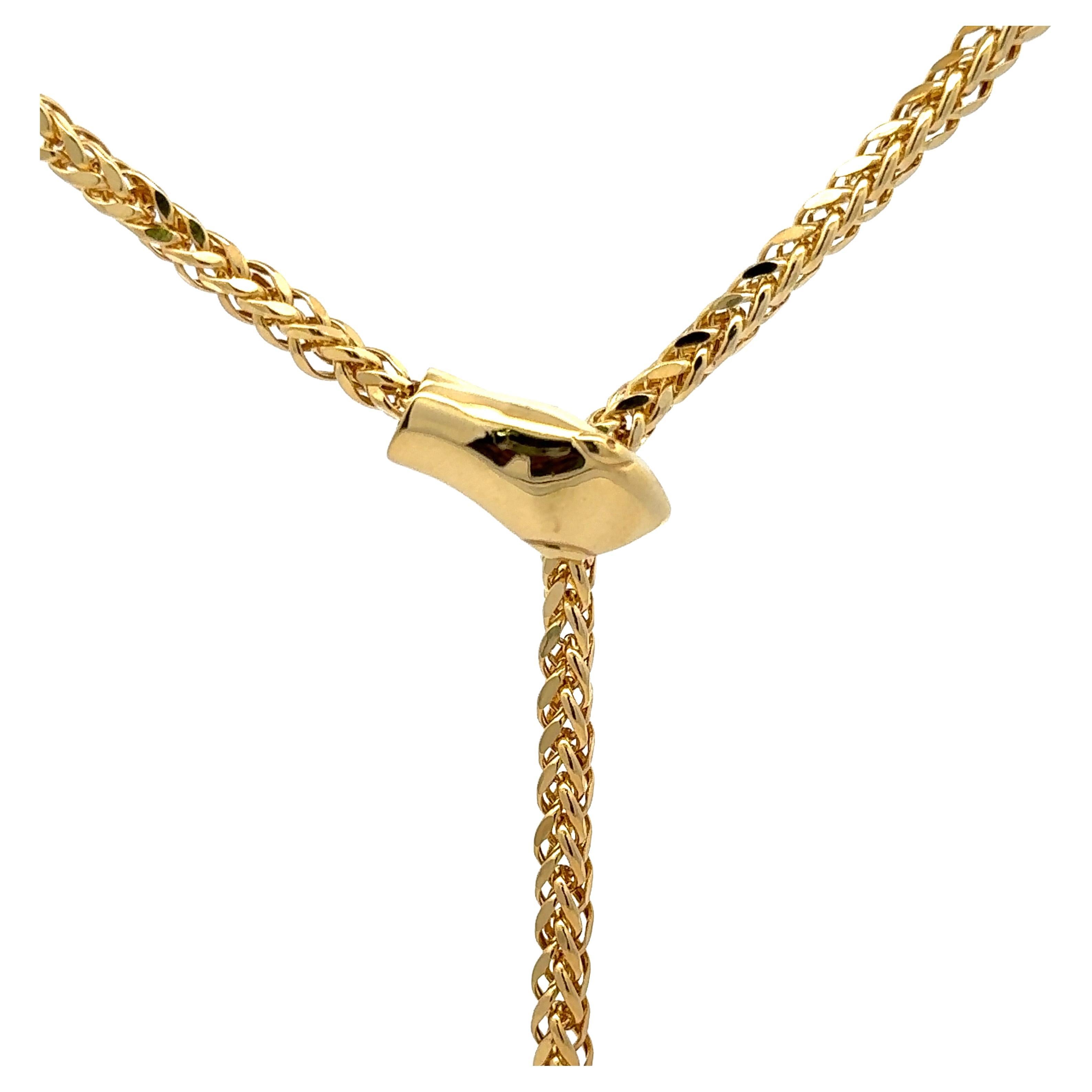 Women's Italian Snake Motif Adjustable Lariat Necklace 14 Karat Yellow Gold 15 Grams For Sale