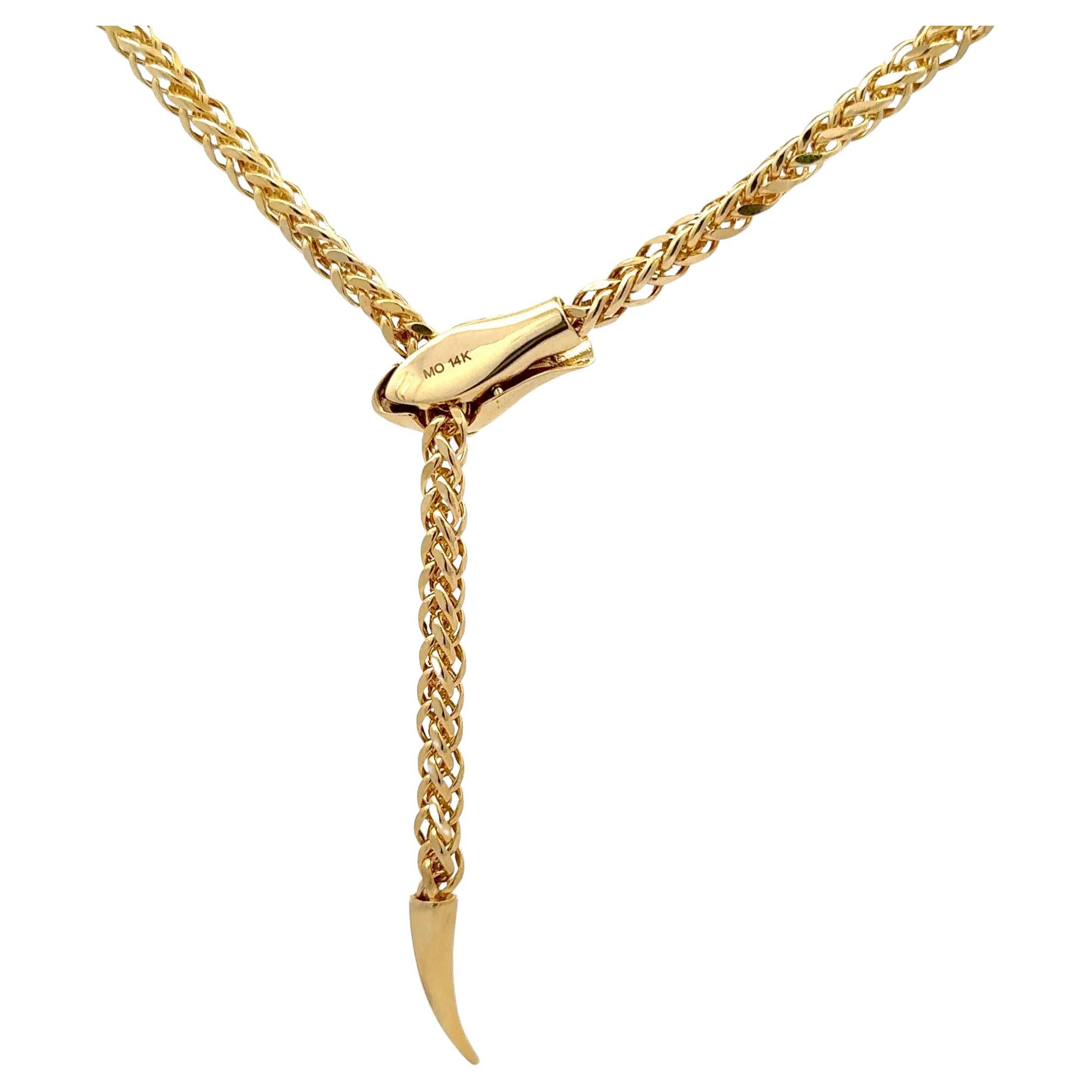 Italian Snake Motif Adjustable Lariat Necklace 14 Karat Yellow Gold 15 Grams For Sale 1