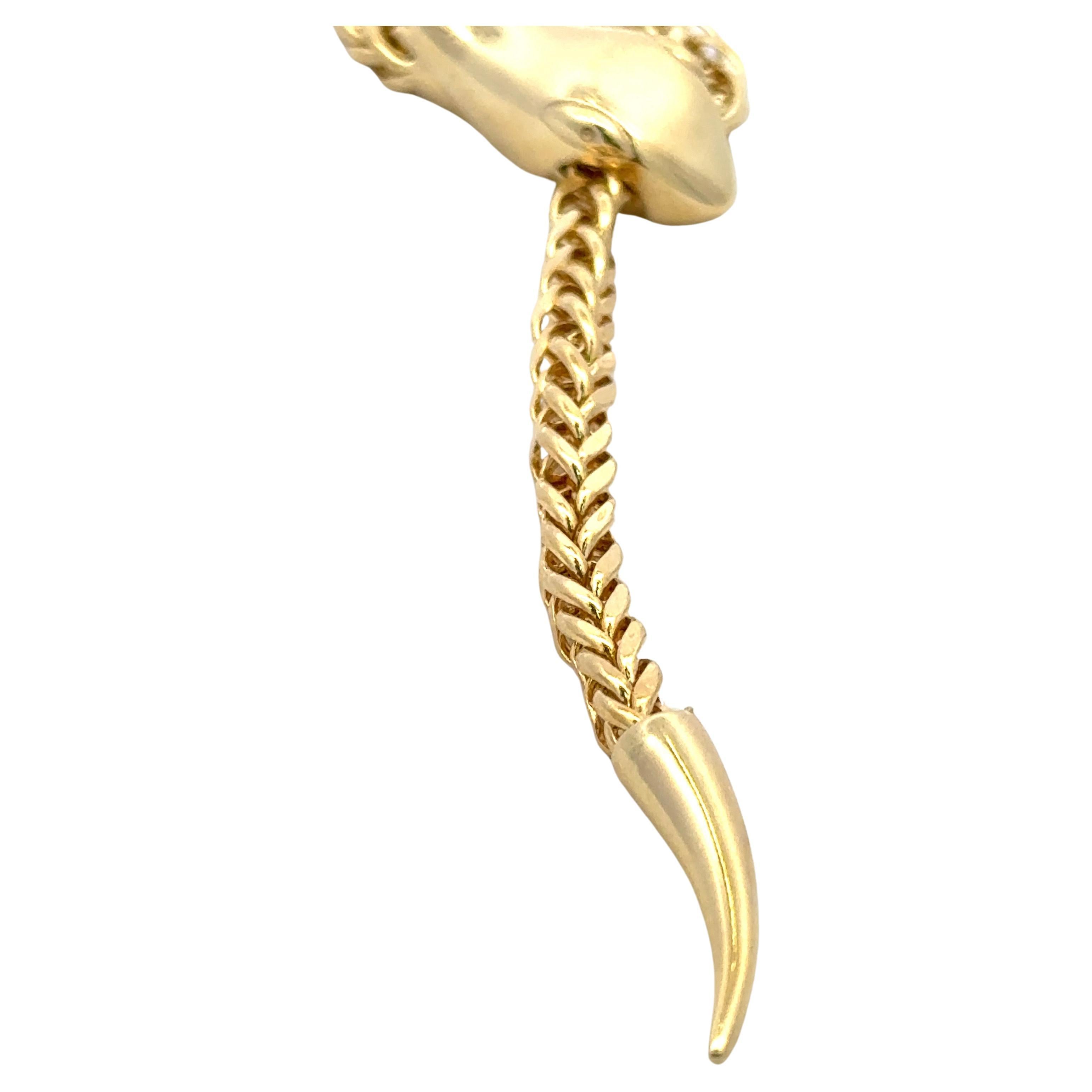 Italian Snake Motif Adjustable Lariat Necklace 14 Karat Yellow Gold 15 Grams For Sale 2
