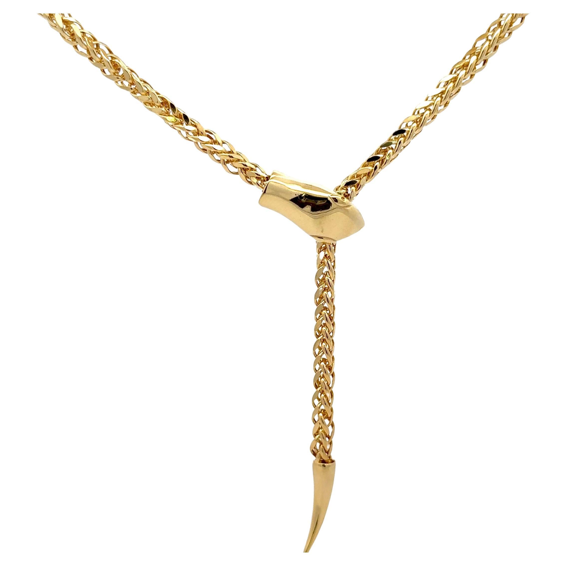 Italian Snake Motif Adjustable Lariat Necklace 14 Karat Yellow Gold 15 Grams For Sale