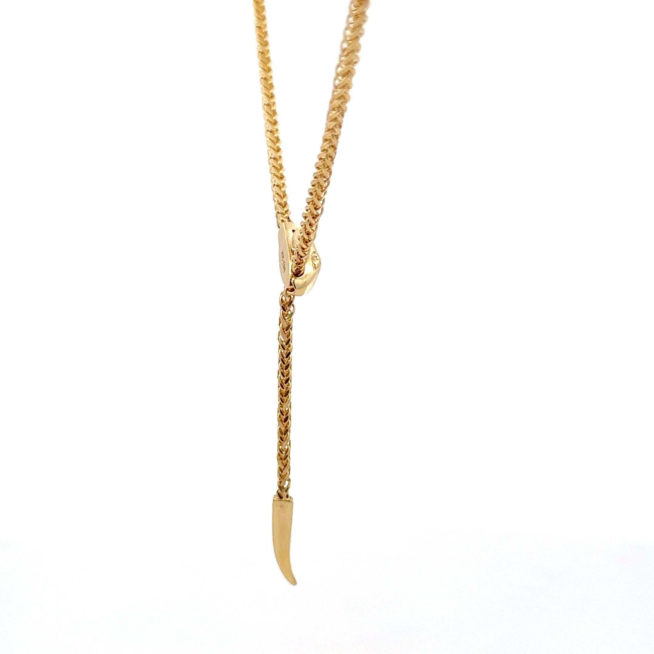 Women's Italian Snake Motif Adjustable Lariat Necklace 14 Karat Yellow Gold 5.6 Grams For Sale