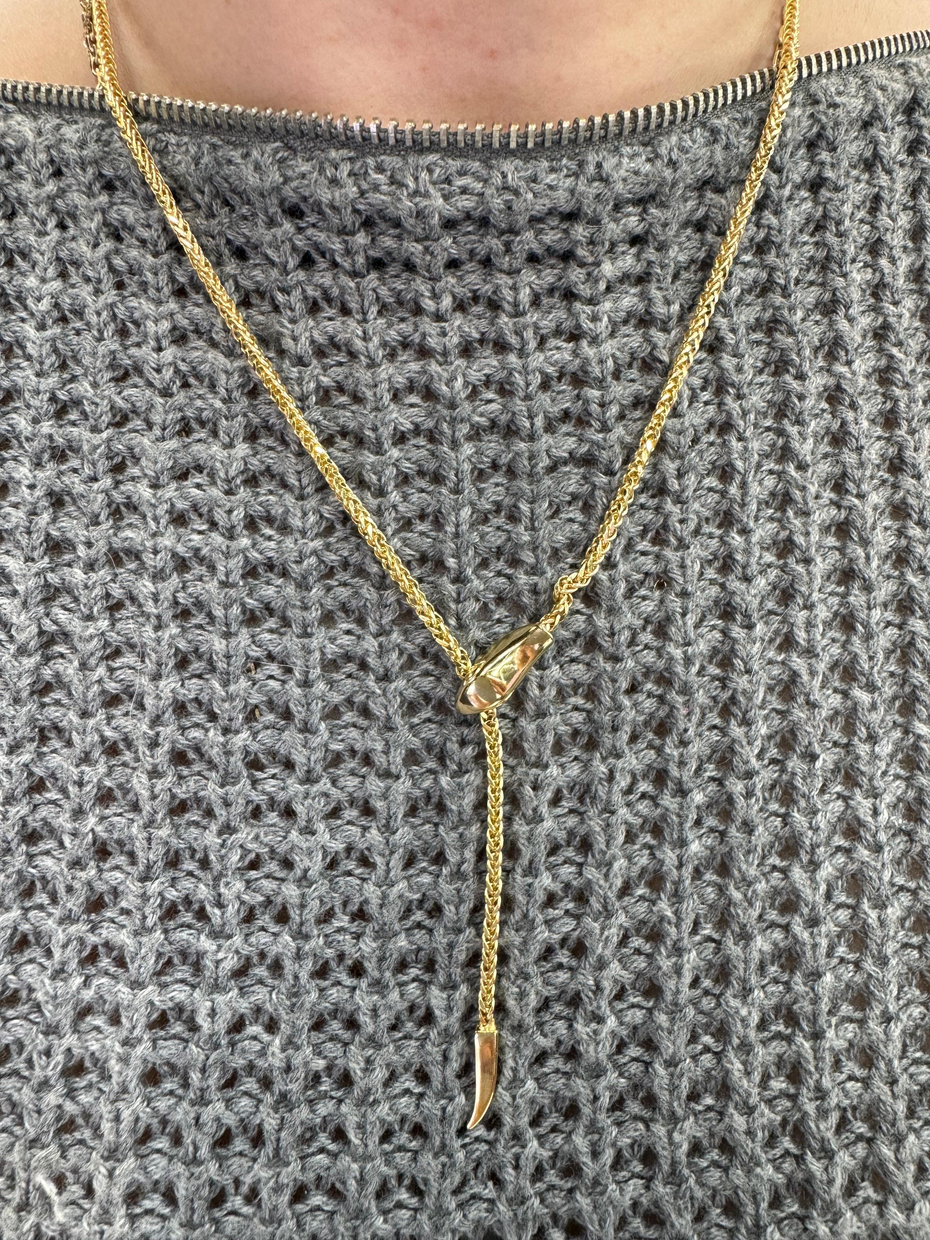 Italian Snake Motif Adjustable Lariat Necklace 14 Karat Yellow Gold 5.6 Grams For Sale 2
