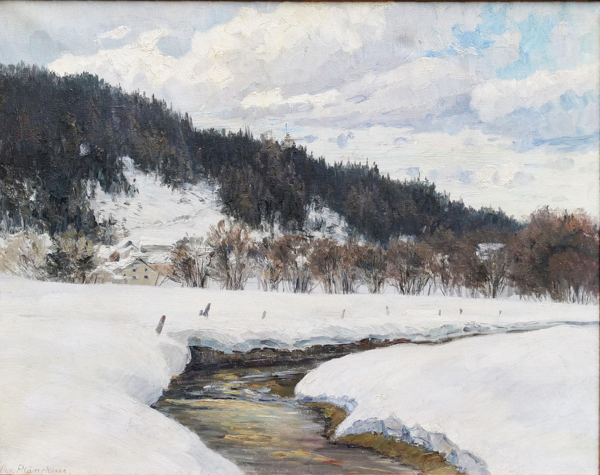 Peinture italienne de paysage enneigé - Lonny Von Plänckner en vente 2