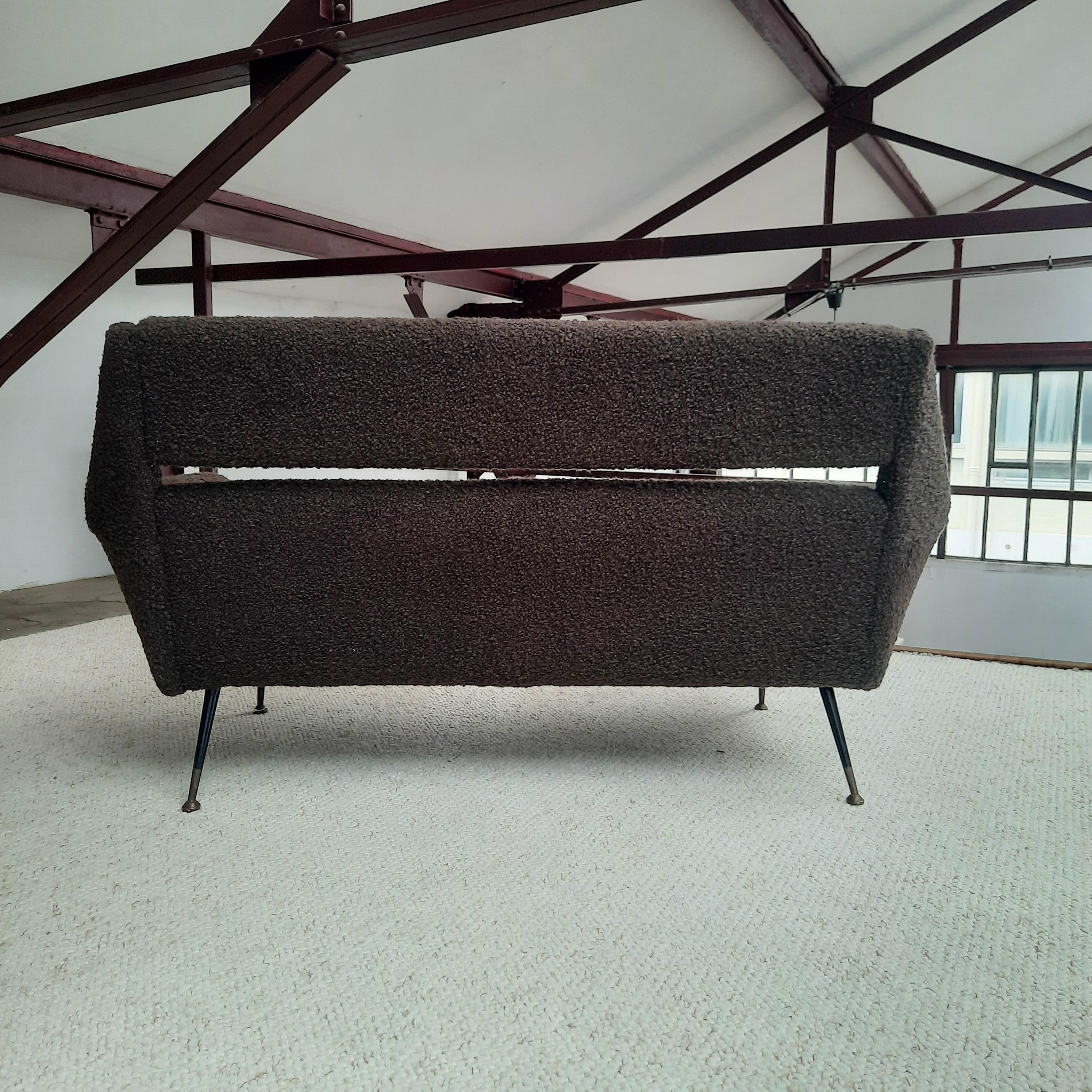 20th Century Italian Sofa 1950, Reupholstered in Chocolate Bouclé For Sale