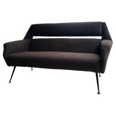 Vintage Italian Sofa 1950, Reupholstered in Chocolate Bouclé