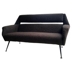 Retro Italian Sofa 1950, Reupholstered in Chocolate Bouclé