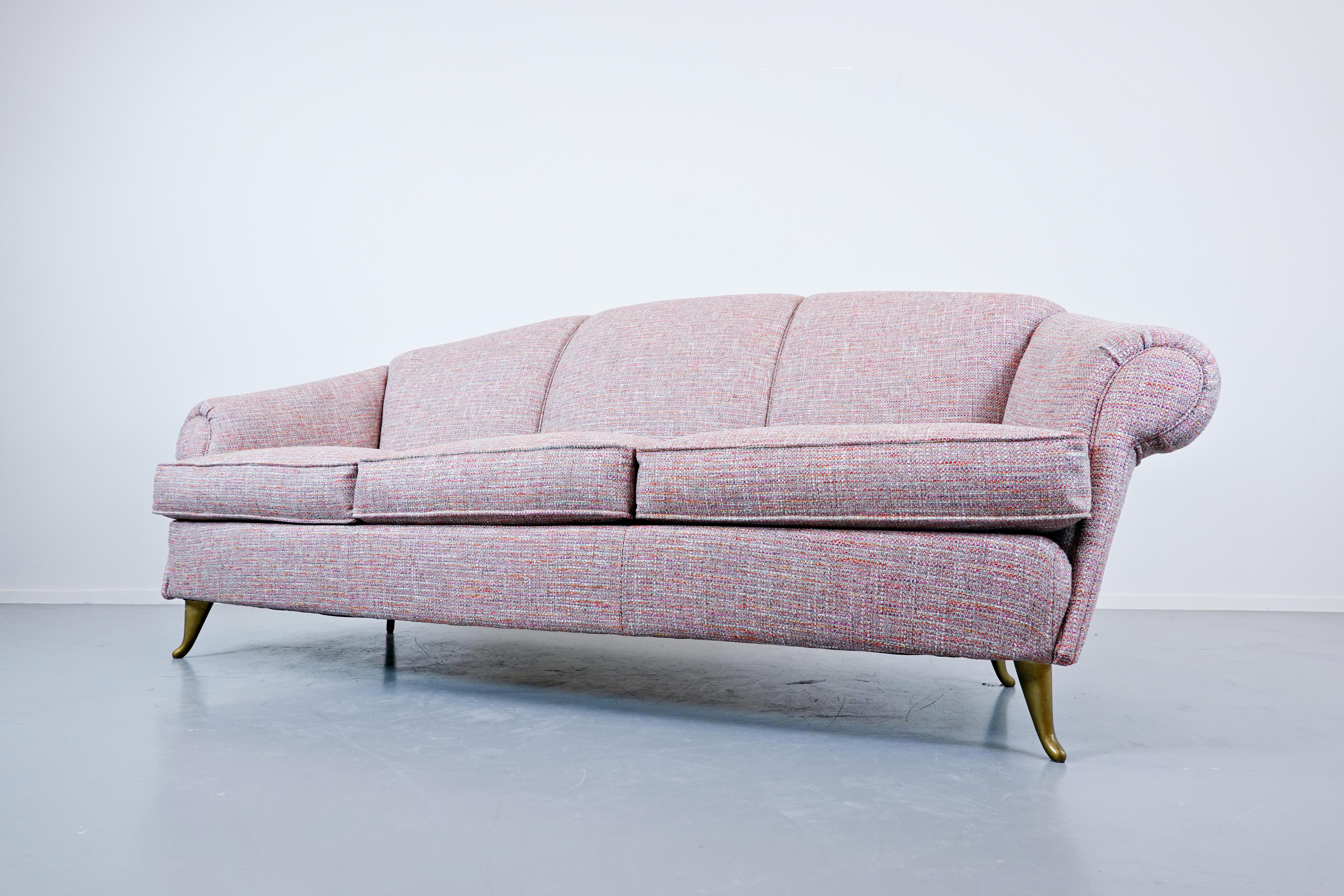 pink mid century sofa