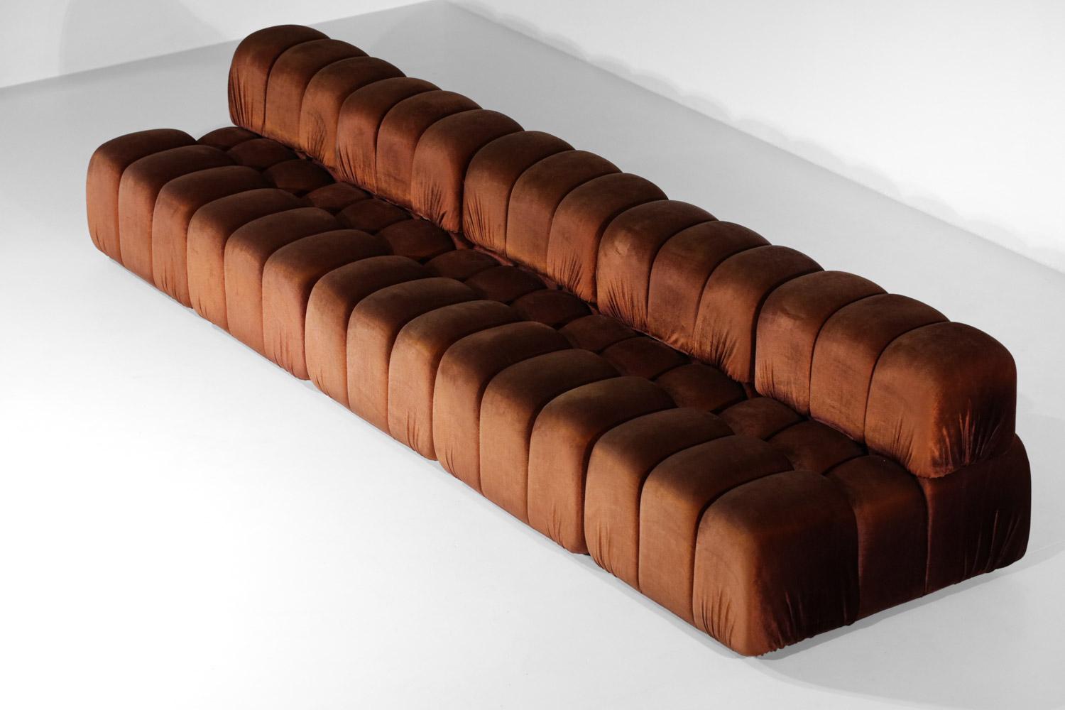 Italian sofa 5 modules 70s in style of Mario Bellini heater midcentury design In Good Condition In Lyon, FR