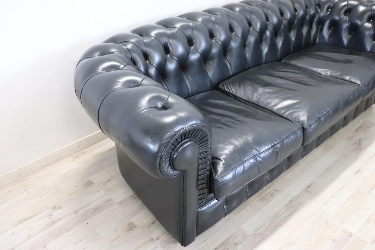 Leather Italian Sofa and Armchair in the Style of Chesterfield, circa 1980s For Sale