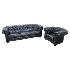 Italian Sofa and Armchair in the Style of Chesterfield, circa 1980s