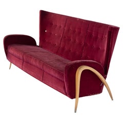 Italian Sofa Attributed to Paolo Buffa in Red Velvet and Wood