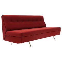 Vintage Italian Sofa Bed in Red Fabric, 1950s