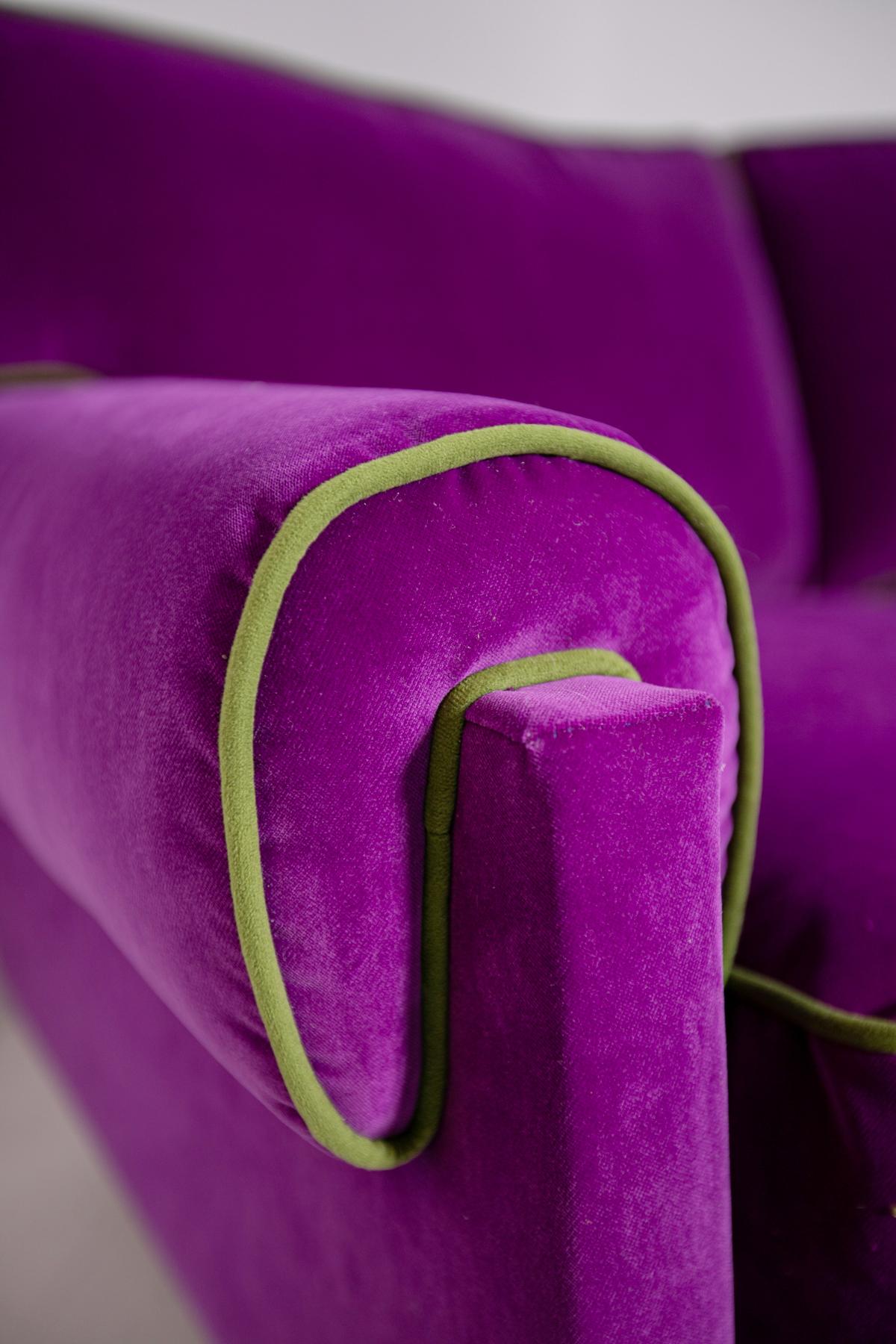 Mid-Century Modern Italian Sofà Attr. Pier luigi Colli in Purple Velvet and Green, 1950s