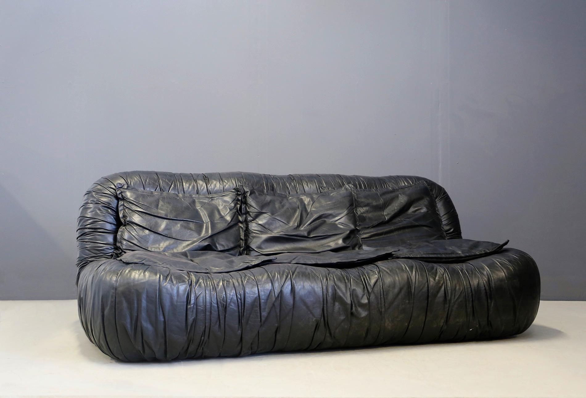 Italian Sofa by De Pas, D'urbino and Lomazzi in Leather Black, 1970s 5