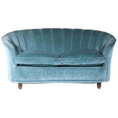 Italian Sofa by Gio Ponti Design 1960s Velvet Vintage Designer 2 Seat