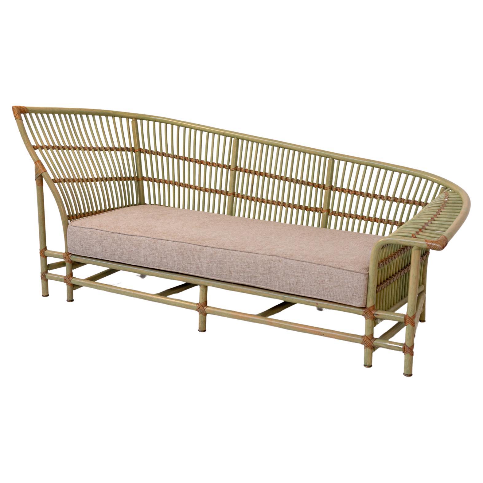 Italian Sofa in Bamboo Post Modern in Grey Fabric
