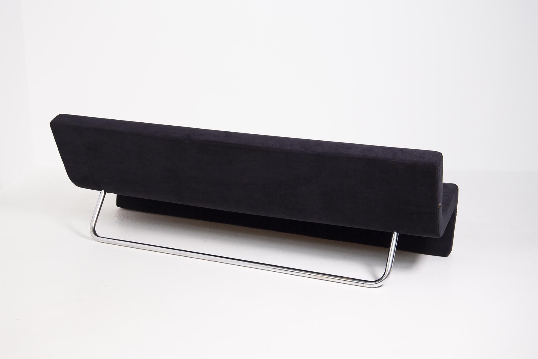 Postmodern Italian Sofa in Black Velvet and Steel by MDF Italia For Sale 3