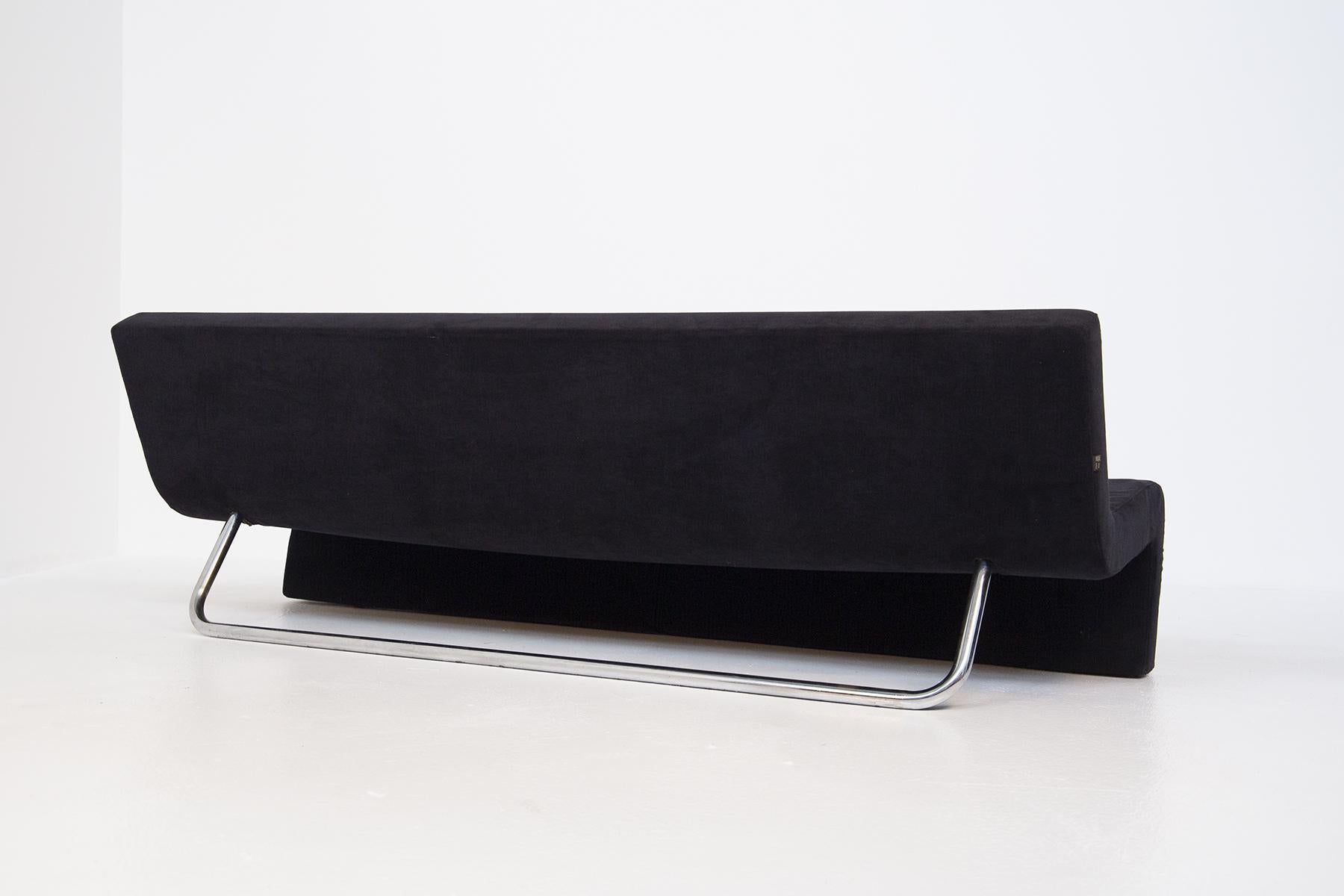 Postmodern Italian Sofa in Black Velvet and Steel by MDF Italia For Sale 4